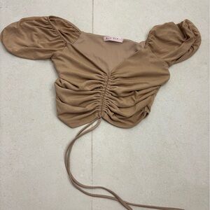 Tan Ruched Off-Shoulder Top